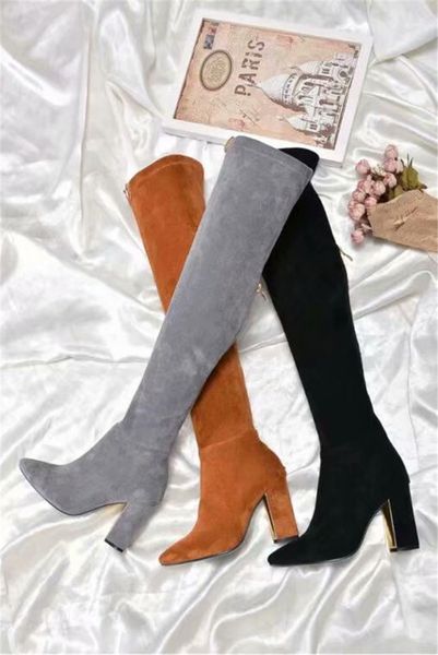 

autumn and winter europe and the united states over knee boots elastic suede slimming high heels pointed fashion women boots, Black