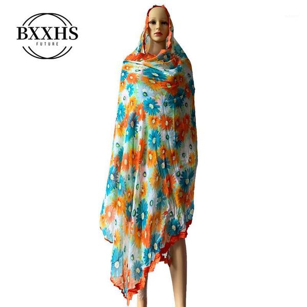 

new african women coloured cotton atmospheric embroidery scarf big flower cotton scarf for muslim shawls wraps1, Red