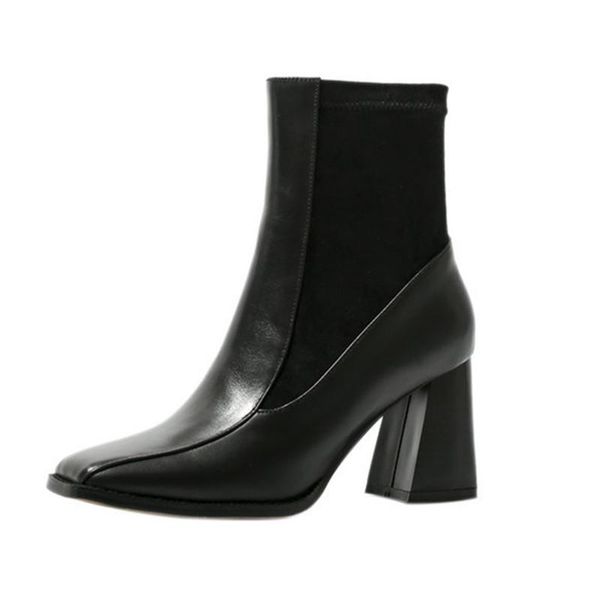 

boots fashion brand high heels women genuine leather ankle zipper warm autumn winter ladies shoes woman, Black