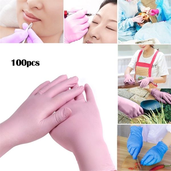 100pcs XS rose / bleu gants jetables latex pour le nettoyage à domicile gants alimentaires jetables gants de nettoyage anti-dérapant acide / alcali 201130