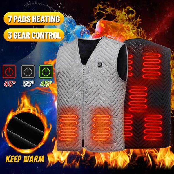 

outdoor t-shirts 7 areas heated vest usb self-heating winter electric washable foldable sleeveless jacket warming, Gray;blue