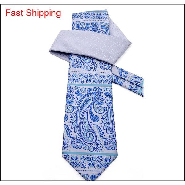 

e5 paisley floral dots white silver navy blue azure mens tie set neckties pocket square 100% si qylqow queen66, Blue;purple