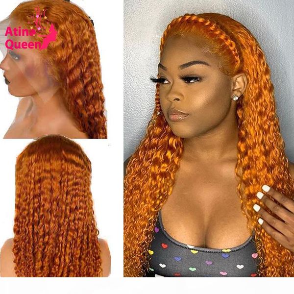 

preplucked orange lace front wig 13x6 long ginger colored human hair wigs deep curly remy lace frontal wigs for black women