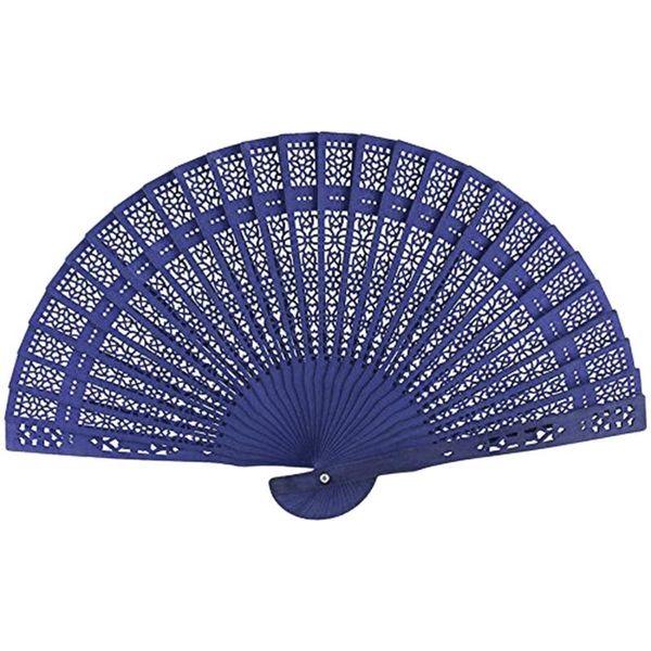 

8 Inch Chinese Japanese Folding Fan Original Wooden Hand Flower Bamboo Pocket Fan For Home Decor Party Decoration-Blue