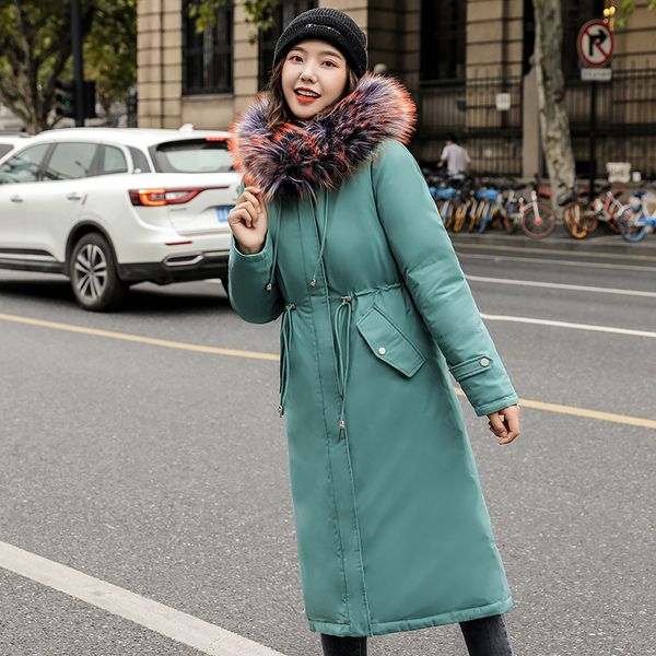 

2021 newarrival women winter jacket with fur collar hooded warm thicken long slim coat overcoat womens clothing mzzh, Black