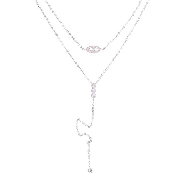 

pendant necklaces arrive gold silver color double layer choker lariat y design cz eye connector fashion chain women minimal necklace