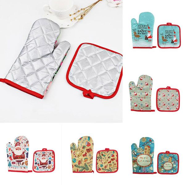 

christmas microwave insulation mat cute fashion cartoon print pad oven mitts anti-gloves home decoration kitchen tools