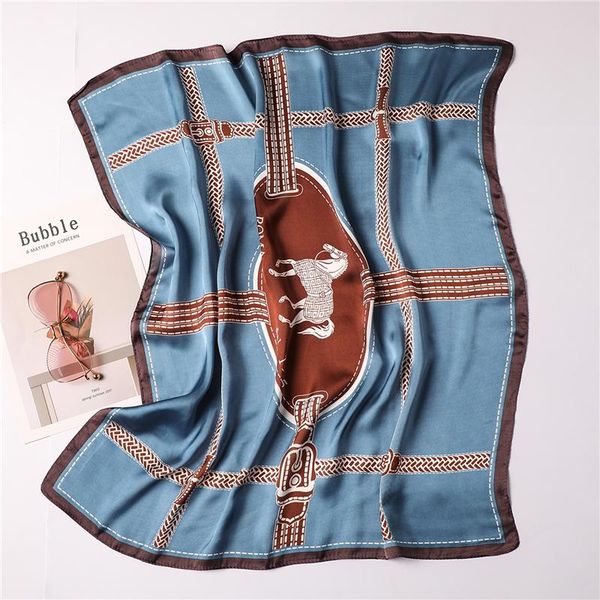 

scarves 2021 women silk scarf neck hair band square animal horse print lady small shawls and wraps foulard head kerchief, Blue;gray