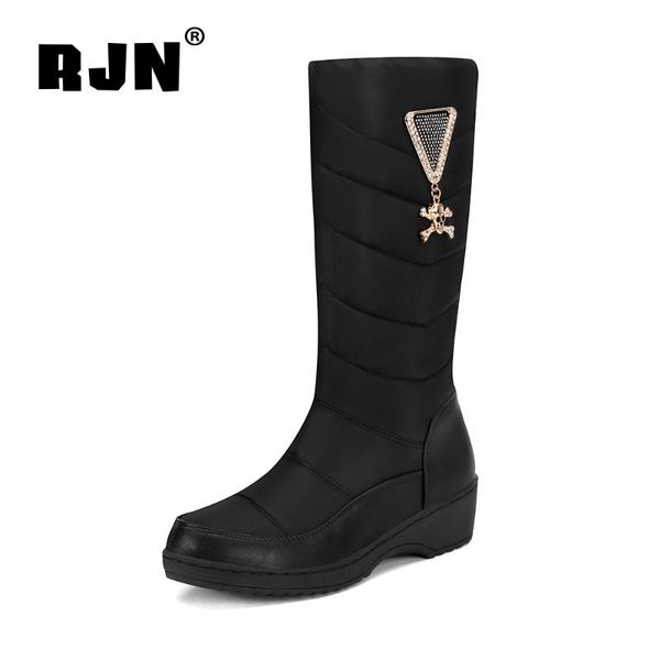 

rjn new stylish mid-calf boots metal decoration handmade boots comfortable anti-skid platform shoes women red ro377, Black