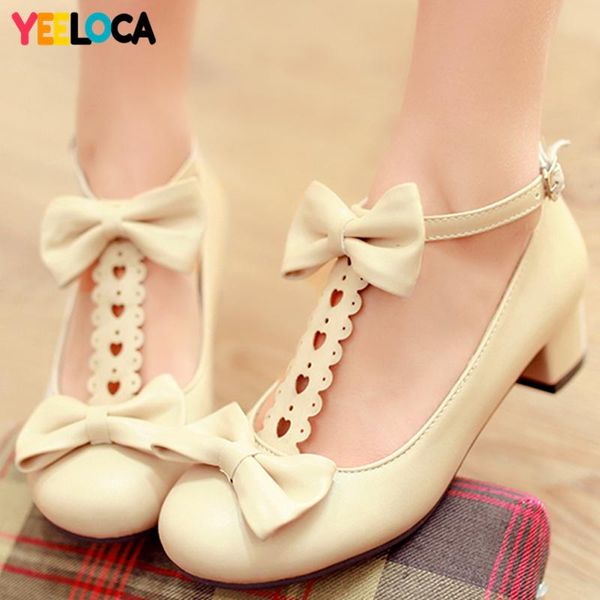 

yeeloca pumps women spring autumn sweet butterfly knot square heel round toe med heel casual buckle strap shoes woman, Black