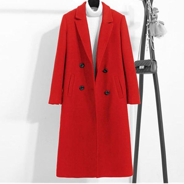 

women winter coat new arrival fashion cashmere wool jacket outerwear female long thick warm clothes woolen trench overcoat, Black