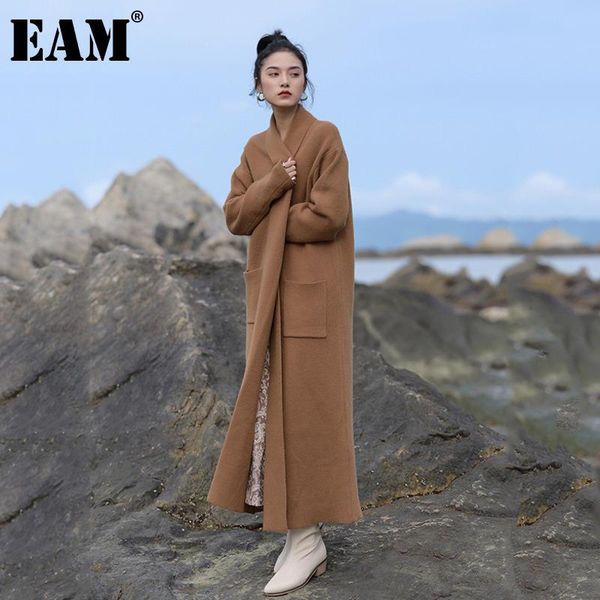 

eam] black big size knitting cardigan sweater loose fit v-neck long sleeve women new fashion tide autumn winter 2021 1dd2055, White