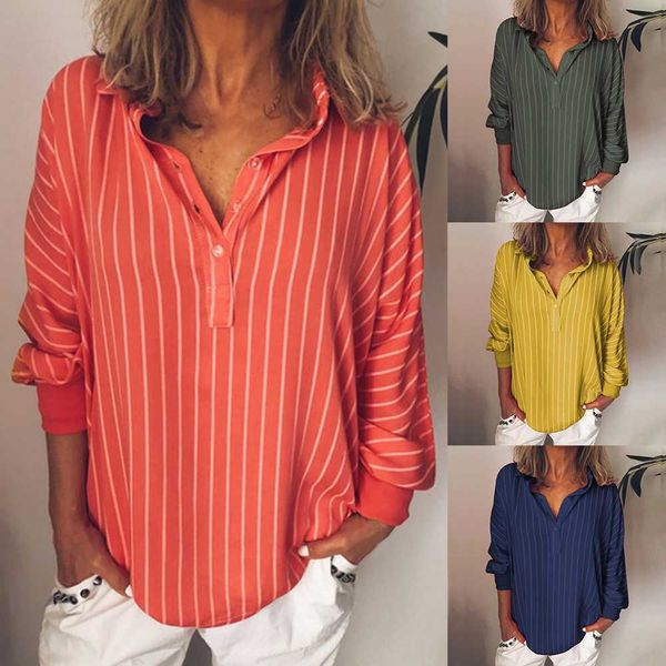 

women's blouses & shirts 2021 fashion striped v neck summer autumn casual female loose baggy tunic plus size s-5xl, White