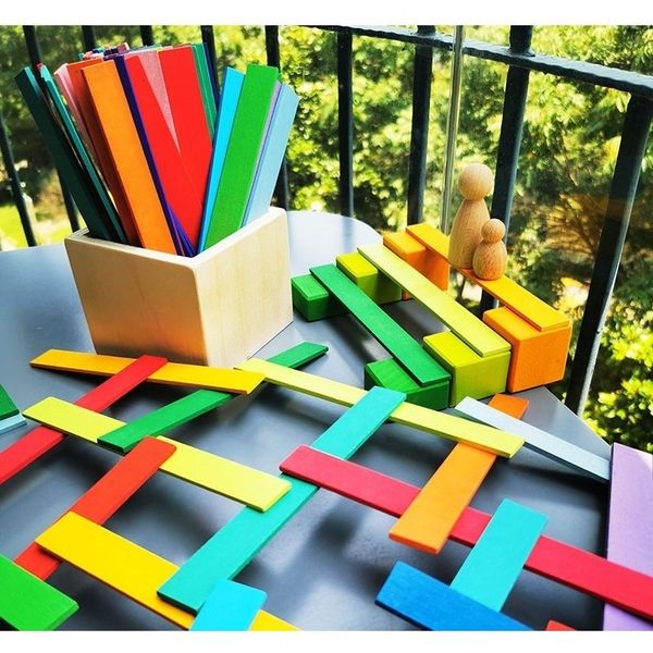 

100pcs kids wooden toy davinci arch bridge rainbow building blocks / unpaint wooden stacking strips creative toy 1020