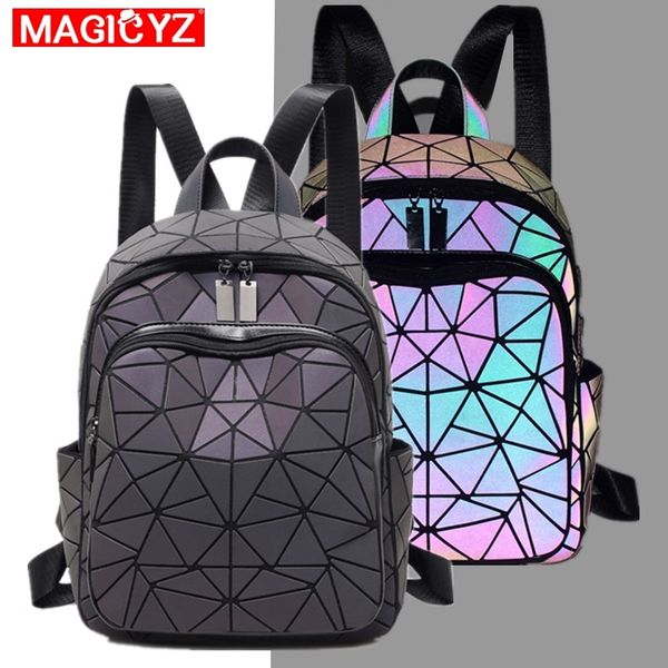 

women luminous brand backpack fashion geometric diamond travel shoulder bag folding female student school shine backpack c1008