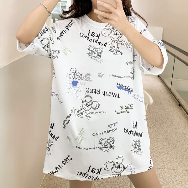 

n3lqt polyestershort-sleeved women's t-shirt t-shirt ins loose women's clothing couple new summer wear trendy student internet cel, White