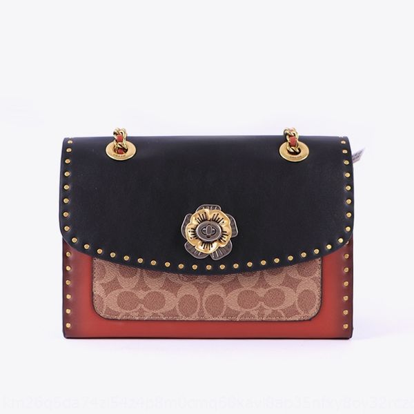 

new fashion kombucha parker rivets splicing women's one hanging hanging shoulder cross slung fashion chain camellia women's bag yw