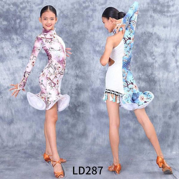 

stage wear latin dance costumes girls performance clothes children dress practice skirt competition dresses dqs33821, Black;red