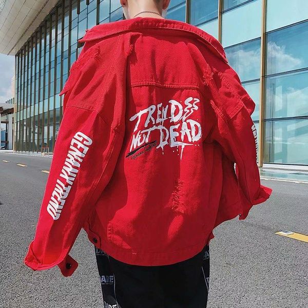 

men's jackets ripped hole teenagers boys denim jacket male korean trendy student loose spring autumn handsome casual clothes, Black;brown