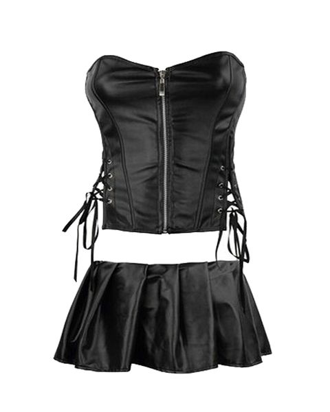

s-6xl chest plus dress corset zipper faux leather bustier wrapped lingerie corset party size fetish black front nightwear mlfuw