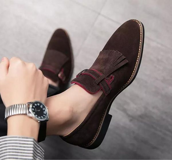 

men shoes new fashion suede leather tassel shoe handmade casual formal stylish loafers shoe zapatos de hombre 4m986, Black