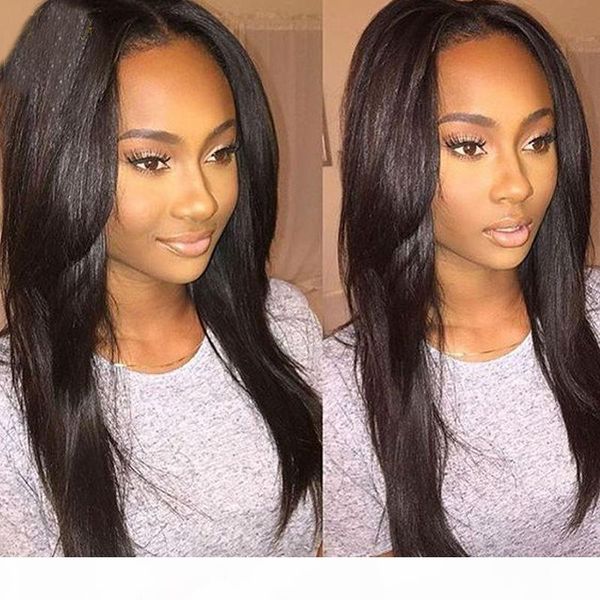 

natural straight full lace human hair wigs with baby hair brazilian wigs lace front wigs bleached knots natural baby hair black women, Black;brown
