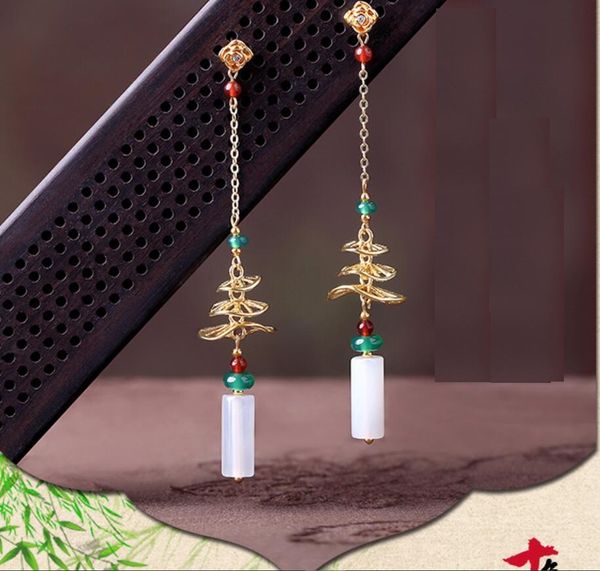 

2020 new mori chinese style earring female light luxury retro style long ear drop building lantern 171, Golden;silver
