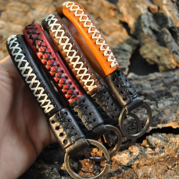 

classic hand-knit leather keychain creative couple schoolbag key ring llaveros pendant real cowhide car key chain accessories1, Silver