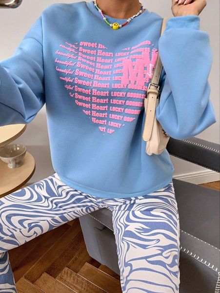 

letter pattern drop shoulder pullover p91c#, White;black