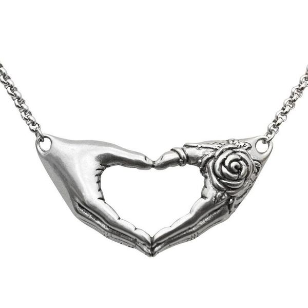 

new trend men's women's retro hand-held heart-shaped pendant necklace fashion punk gothic popular jewelry holiday gifts, Silver