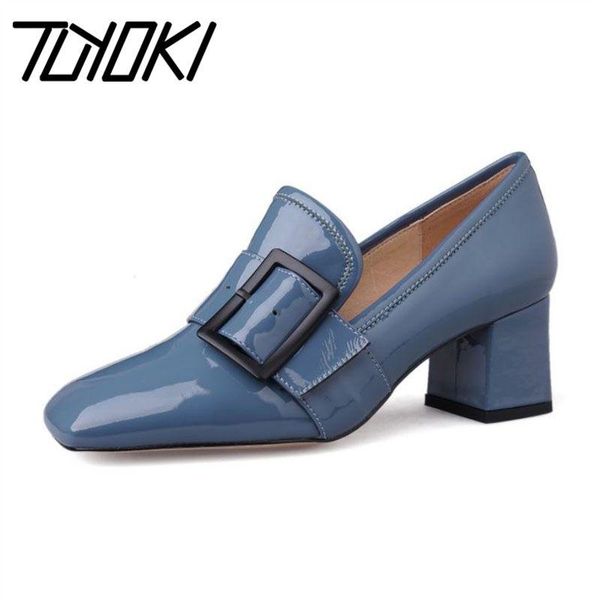 

tuyoki women pumps office ladies buckle chunky heels square toe party brand shoes woman pumps size 34-39, Black