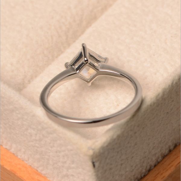 

new inlaid square princess moonstone ring european and american classic simple engagement ring for women, Silver