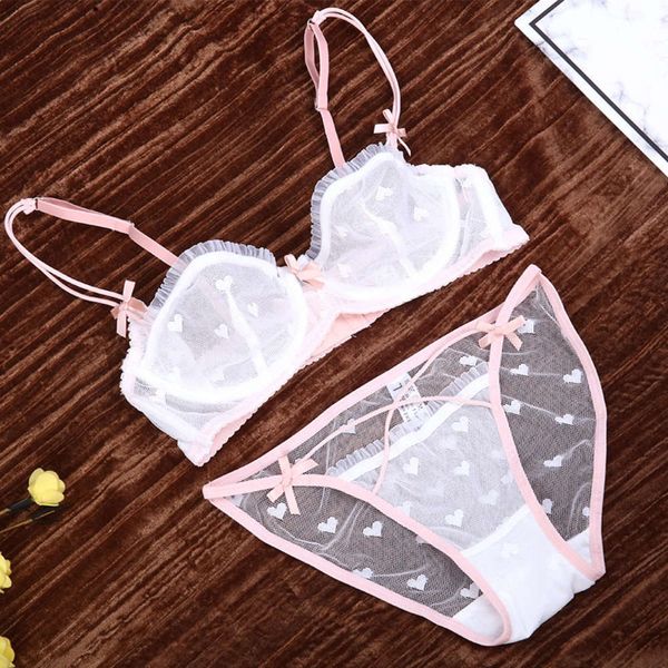 

perspective lovely set wave small split frh temptation three point love net yarn underwear, Black;white