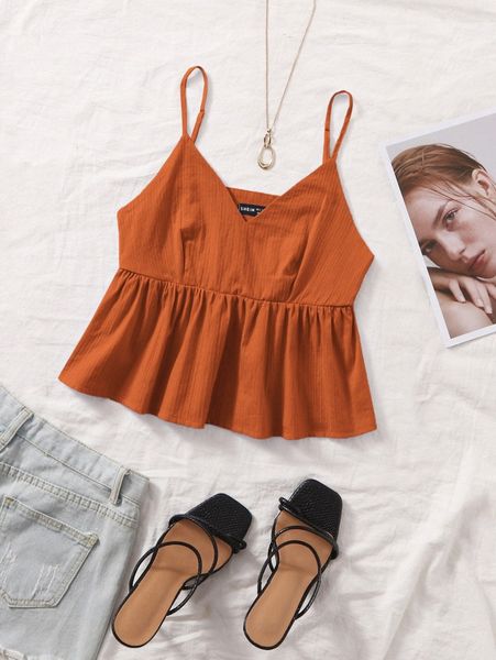 

ruffle hem solid cami b3bb#, White