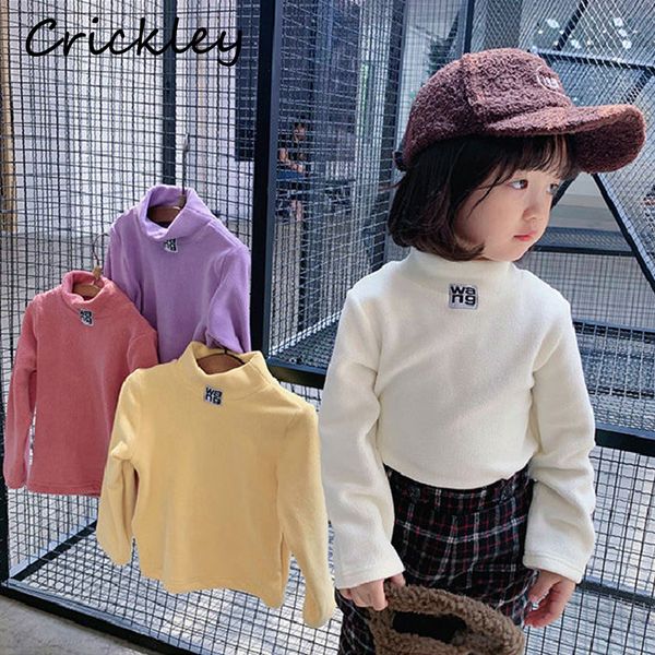 

autumn winter polar fleece kids t shirts solid soft long sleeve boys girls clothes warm turtleneck soft toddler children tee y0121, Blue