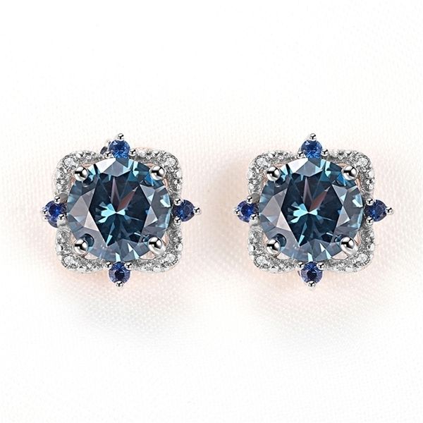 

real 925 sterling silver stud earring blue z created gemstone luxury special wedding jewelry 2021 trendy accessories 220216, Golden;silver