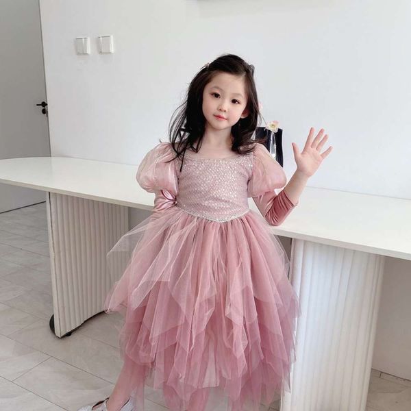 

drs 2021 princs pink long sve girl's pompous skirt, Red;yellow