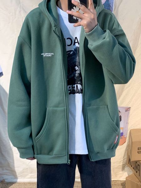 

cardigan plush sweater men's ins autumn winter thick coat loose fashion korean hoodie, Black