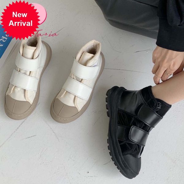 

2021 the new ladies genuine leather winter bootss colours mixed thick velcro ankle women's skin shoes xnhg, Black
