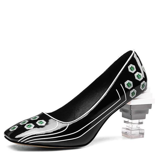 

high new leather women high shoes woman yechne hooks shoes heteromorphic crystal hook party pumps, Black