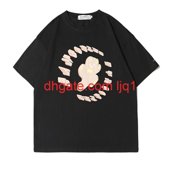 

cartoon printed short sleeve t-shirt men's summer ins fashion brand round neck half sleeve bf harajuku fashion loose 5-sleeve, White;black