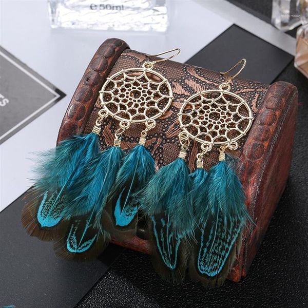 

dangle & chandelier bohemia earrings feather long design dream catcher for women jewelry ornaments earring oorbellen bijoux1, Silver
