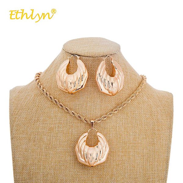

ethlyn 2021 african jewelry set rose gold color wedding jewelry hollow drop pendant necklace earrings sets for women hot, Silver