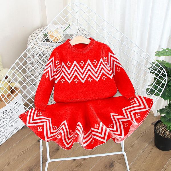 

girl's dresses autumn winter girls dress geometric pattern children clothes long sleeve +tutu 2pcs christmas costume clothing, Red;yellow