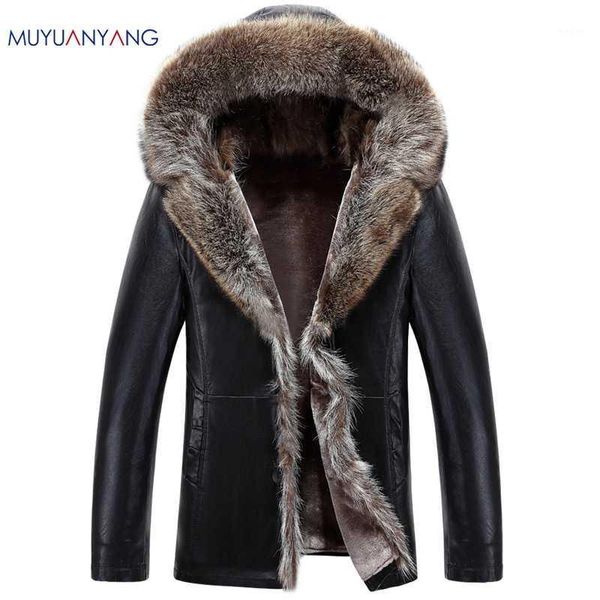 

mu yuan yang plus size 4xl 5xl men's thicken pu leather 2017 winter faux fur coat for male leather jackets casual fur clothing1, Black