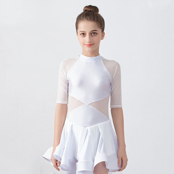 

girls latin dress summer dancing practice clothes kids white dress childrens clothing for performance competition costume bi482, Black;red