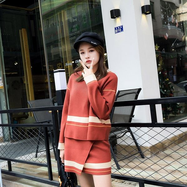 

iwwap 2020 internet celebrity autumn two-piece winter dress new set temperament women's casual knitted dress and fashion oxcif, Gray