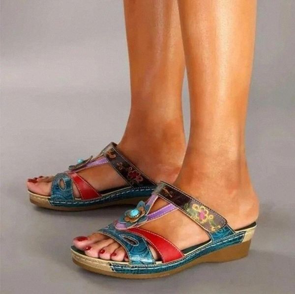 

summer women slippers national style pu leather lady wedges platform casual shoes woman sewing beach slip-on slides 2020 slides #ou6j, Black