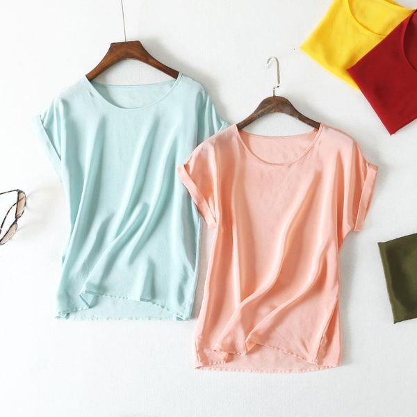 

summer new arrive 100% silk office lady blouse short sleeved, White