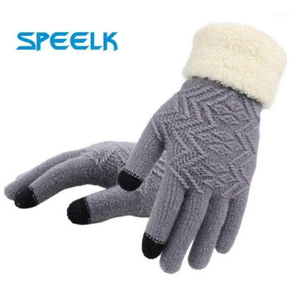 

five fingers gloves winter touch screen knitted women fashion knit mittens female thick plush wrist driving glove wholesale1, Blue;gray